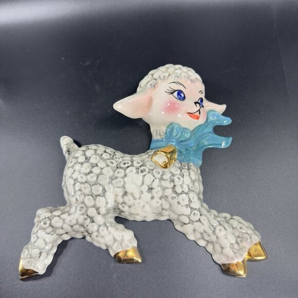 1950s Ceramic Lamb Shell Whimsical Hand Painted Wall Hanging Plaque Figure VTG - Picture 14 of 16